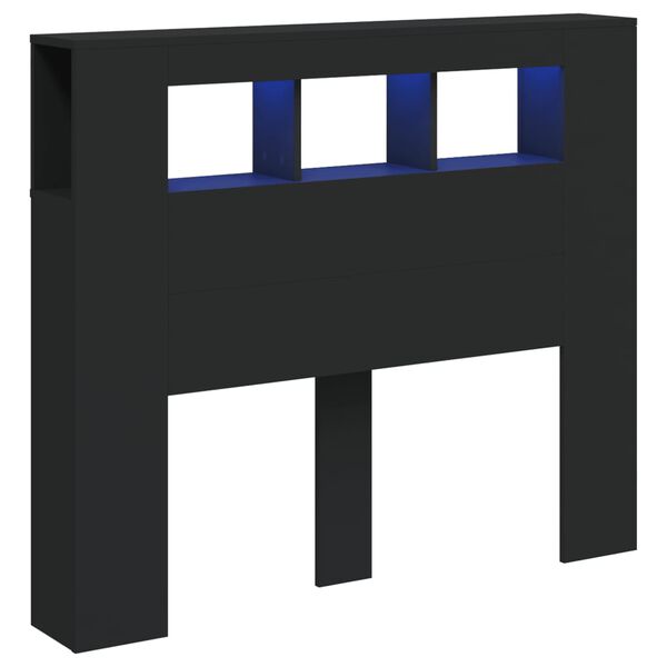 vidaXL Wezgłowie łóżka z LED, czarne, 120x18,5x103,5 cm