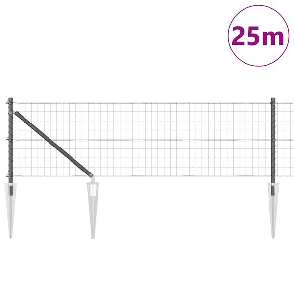 vidaXL Ogrodzenie z słupkiem Szary 0,8 x 25 m Stal i PVC