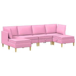 vidaXL Zestaw mebli do salonu z poduszką 6 pcs r&oacute;żowy tkanina