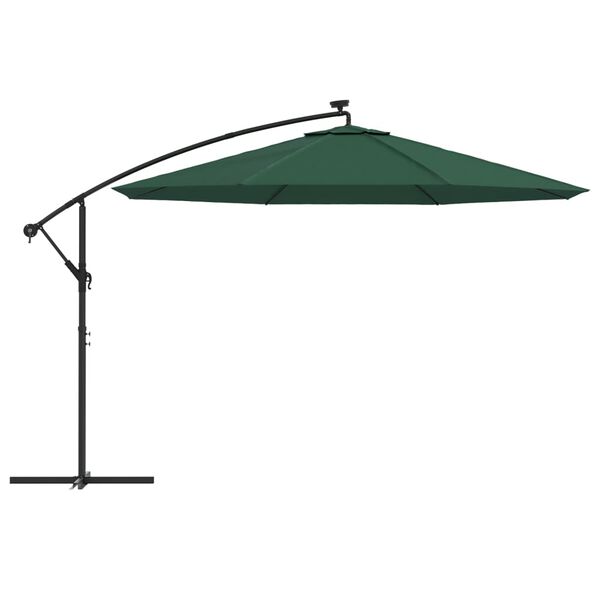 vidaXL Parasol wiszący z LED i metalowym słupkiem, 350 cm, zielony