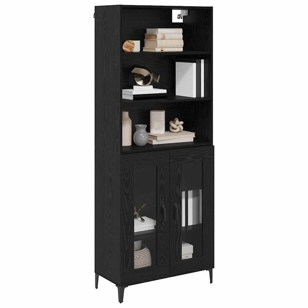 vidaXL Highboard Czarny Dąb 69,5 x 34 x 180 cm Materiał drewnopochodny