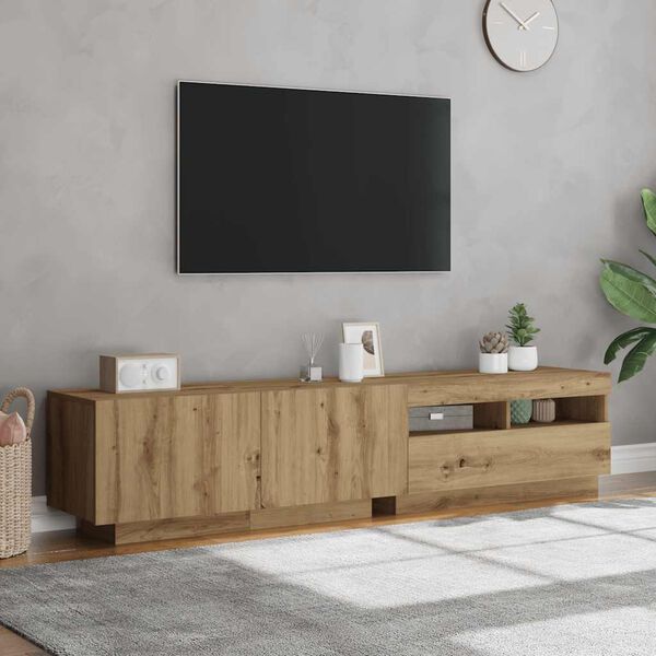 vidaXL Szafka pod TV z oświetleniem LED, dąb artisan, 180x35x40 cm