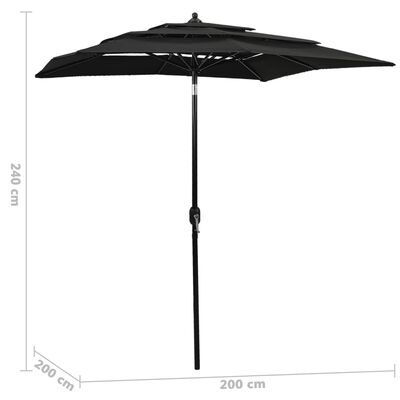 vidaXL 3-poziomowy parasol na aluminiowym słupku, czarny, 2x2 m