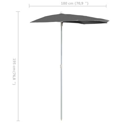 vidaXL Półokrągły parasol ogrodowy na słupku, 180x90 cm, antracytowy