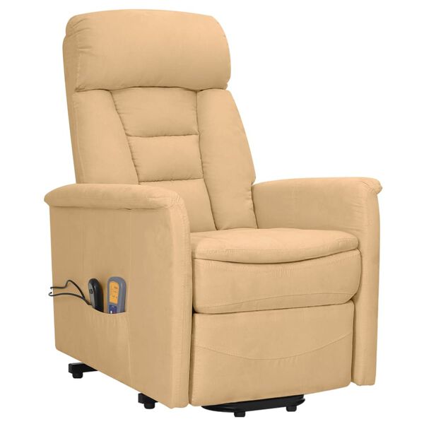 vidaXL Podnoszony fotel masujący, kremowy, obity mikrofibrą