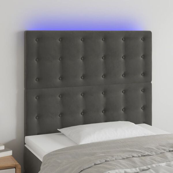 vidaXL Zagł&oacute;wek do ł&oacute;żka z LED, ciemnoszary, 90x5x118/128 cm, aksamit