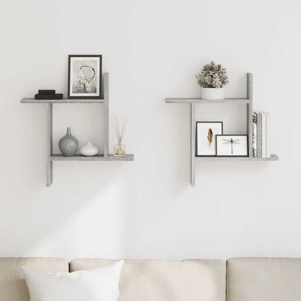 vidaXL P&oacute;łki ścienne, 2 szt., szary dąb sonoma, 50x12x50 cm