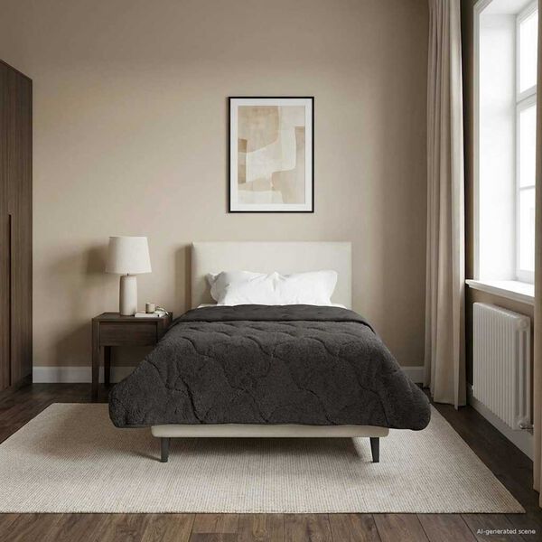 vidaXL Zimowa Kołdra Antracyt 135 x 200 cm Mikrofibra i Fleece Teddy