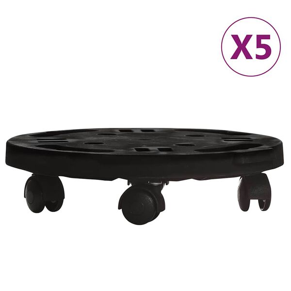 vidaXL Podstawki pod donicę, z k&oacute;łkami, 5 szt., 30 cm, czarne, 170 kg