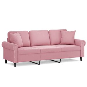 vidaXL 3-osobowa sofa z poduszkami, r&oacute;żowa, 180 cm, aksamit