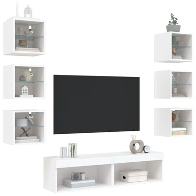 vidaXL 8-częściowy zestaw mebli TV z LED, biały
