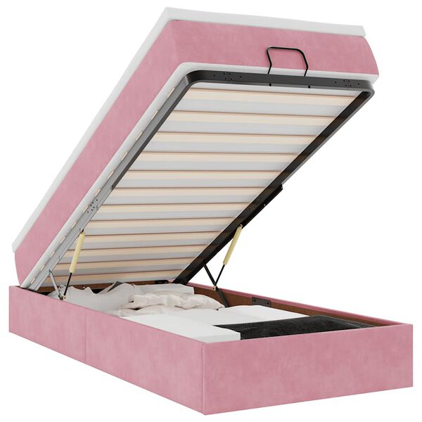 vidaXL Rama ł&oacute;żka otomana z materacem, r&oacute;żowa, 90x200 cm, aksamit