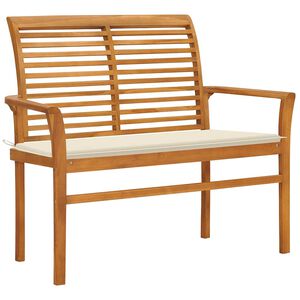 vidaXL Ławka ogrodowa z kremową poduszką, 112 cm, lite drewno tekowe