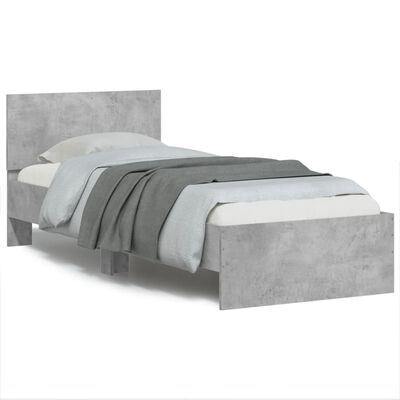 vidaXL Rama łóżka z wezgłowiem i LED, szarość betonu, 75x190 cm
