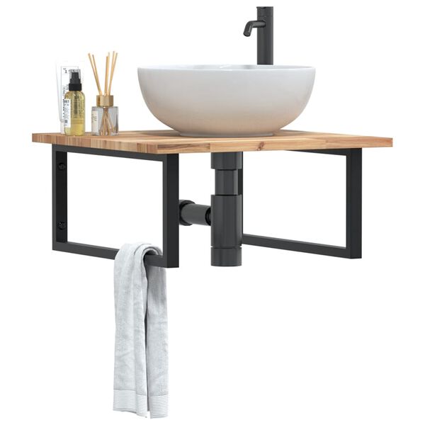 vidaXL P&oacute;łka ścienna pod umywalkę, stal i lite drewno akacjowe