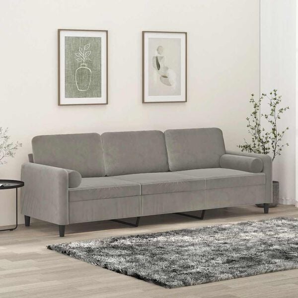 vidaXL 3-osobowa sofa z poduszkami, jasnoszara, 210 cm, aksamit