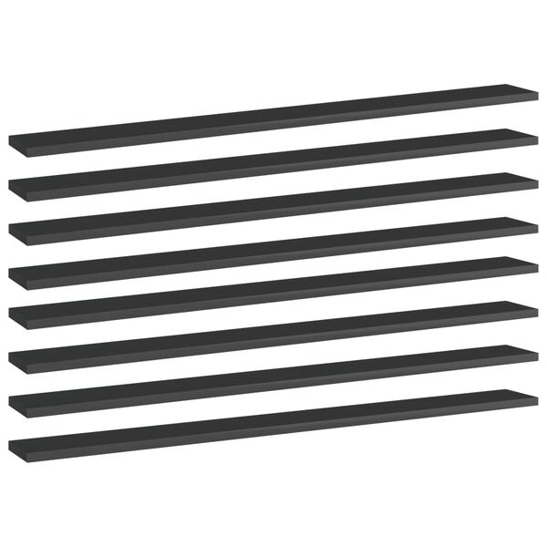 vidaXL P&oacute;łki na książki, 8 szt., wysoki połysk, czarne, 100x10x1,5 cm