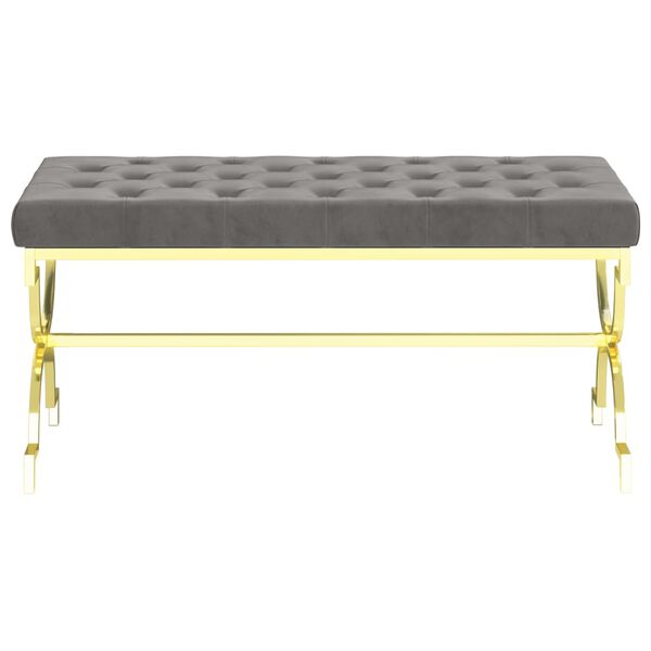 vidaXL Ławka, 99 cm, szara, aksamit i stal nierdzewna