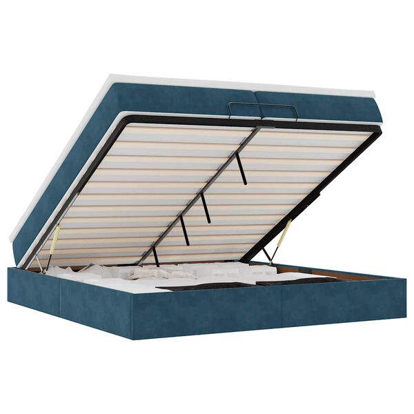 vidaXL Rama ł&oacute;żka otomana z materacami, niebieska, 200x200 cm, aksamit