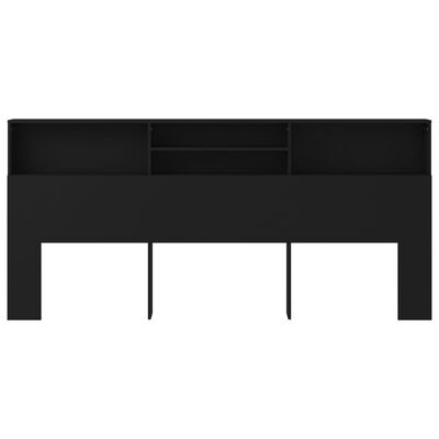 vidaXL Wezgłowie łóżka z półkami, czarne, 220x19x103,5 cm
