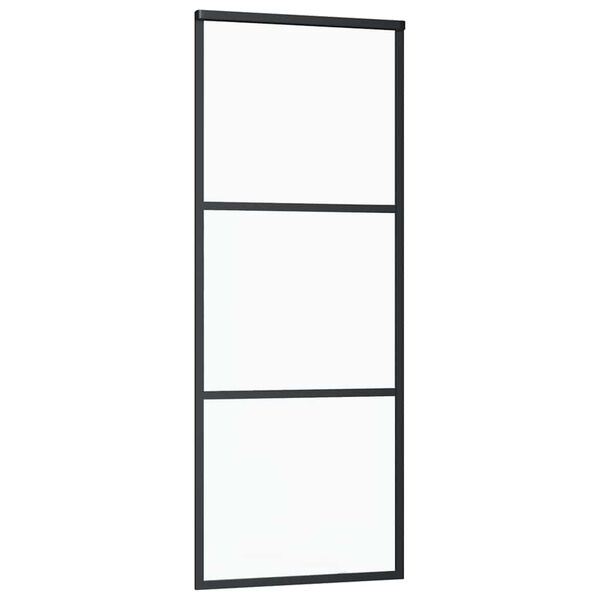 vidaXL Drzwi przesuwne 3-panele, szkło ESG i aluminium, 76x205 cm, czarne