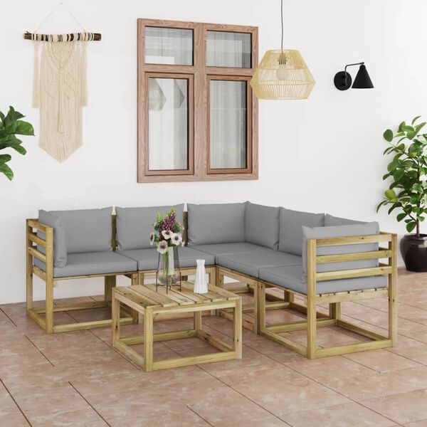 vidaXL 6-cz. zestaw wypoczynkowy do ogrodu, szare poduszki