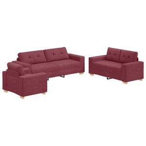 vidaXL Sofa 3 pcs Czerwony Wiatr Tkanina lniana