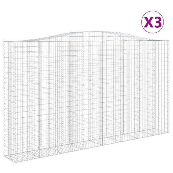 vidaXL Kosze gabionowe, 3 szt, 400x50x220/240 cm, galwanizowane żelazo