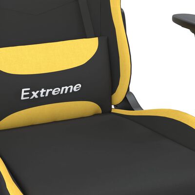 vidaXL Fotel gamingowy z podnóżkiem i masażem, czarno-żółty, tkanina