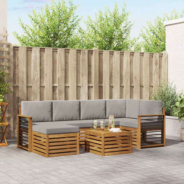 vidaXL Zestaw sofy narożnej z poduszką 7 pcs Naturalny i Jasny Szary