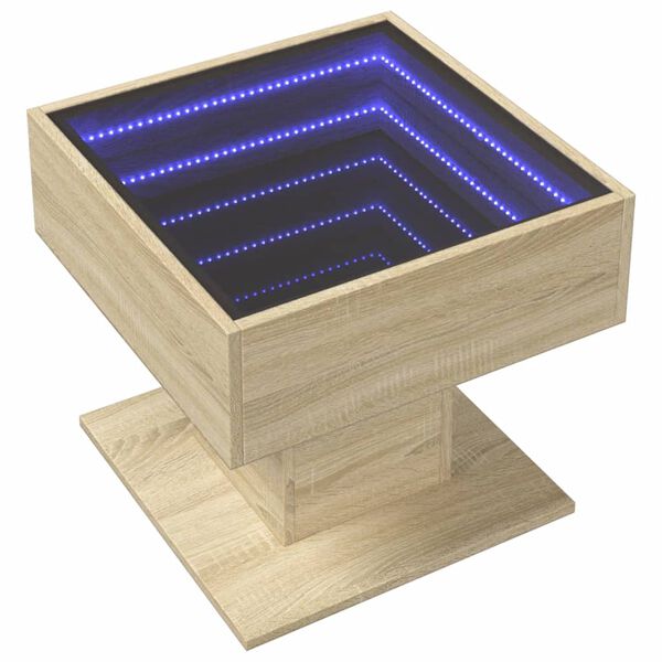 vidaXL Stolik kawowy z LED, dąb sonoma, 50x50x45 cm