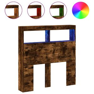 vidaXL Zagł&oacute;wek z p&oacute;łkami i LED, przydymiony dąb, 100x17x102 cm