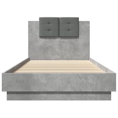 vidaXL Rama łóżka z wezgłowiem i LED, szarość betonu, 90x200 cm