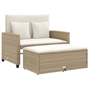vidaXL Sofa ogrodowa z poduszkami, 2-osobowa, beżowa, polirattan