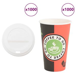 vidaXL Papierowe kubki z pokrywkami, 1000 szt., 16oz, 400ml