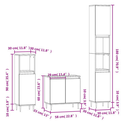 vidaXL Zestaw 3 szafek łazienkowych, biały, materiał drewnopochodny