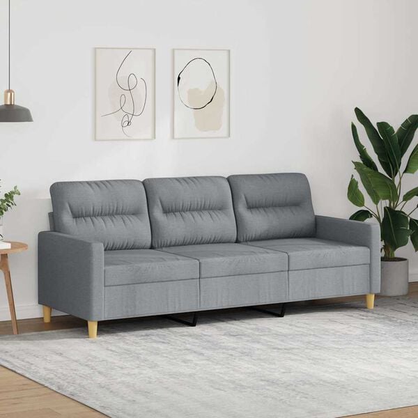 vidaXL Sofa 3-osobowa, jasnoszara, 180 cm, tapicerowana tkaniną