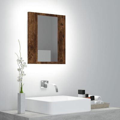 vidaXL Szafka łazienkowa z lustrem i LED, przydymiony dąb, 40x12x45 cm