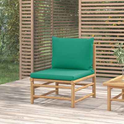 vidaXL Środkowa sofa ogrodowa z zielonymi poduszkami, bambusowa