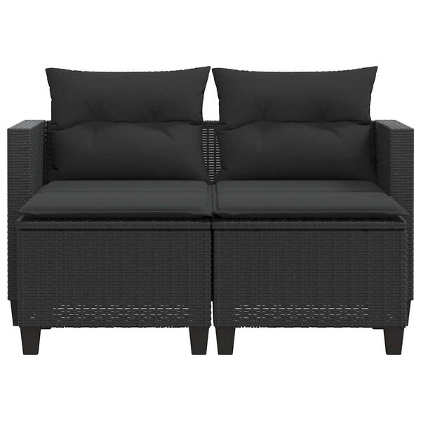 vidaXL 2-osobowa sofa ogrodowa z podn&oacute;żkami, czarna, polirattan