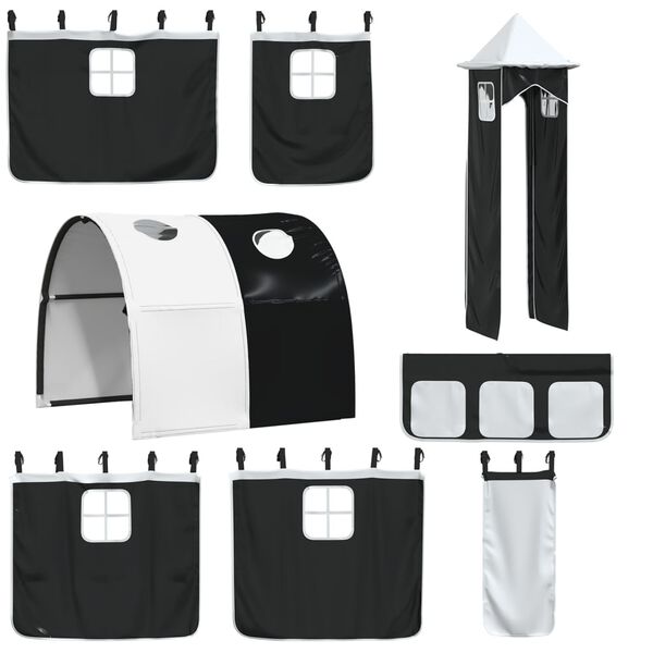 vidaXL Zasłony, tunel i wieża do ł&oacute;żka piętrowego, biało-czarne