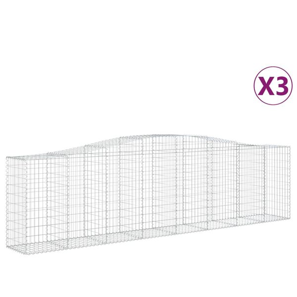 vidaXL Kosze gabionowe, 3 szt, 400x50x100/120 cm, galwanizowane żelazo