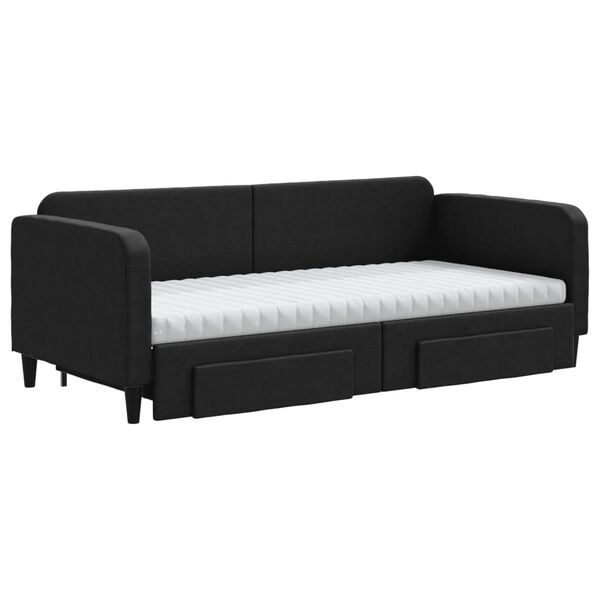 vidaXL Sofa rozsuwana z szufladami, czarna, 90x190 cm, tkanina