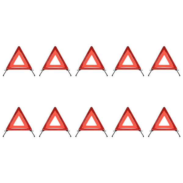vidaXL Trójkąty ostrzegawcze, 10 szt., czerwone, 56,5x36,5x44,5 cm