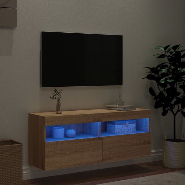 vidaXL Ścienna szafka TV z LED, dąb sonoma, 100x30x40 cm