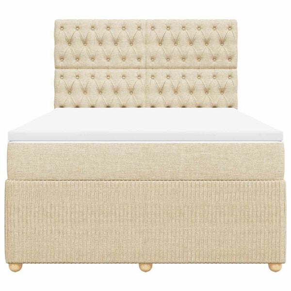 vidaXL Ł&oacute;żko kontynentalne z materacem, kremowe, tkanina, 160x200 cm