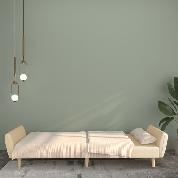 vidaXL Rozkładana kanapa 2-osobowa, kremowa, tapicerowana tkaniną