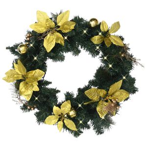 vidaXL Wieniec świąteczny z lampkami LED, zielony, 60 cm, PVC
