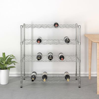 vidaXL 4-piętrowy stojak na 36 butelek wina, chromowane żelazo