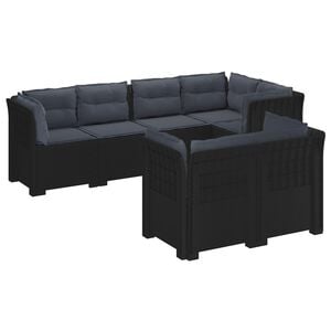 vidaXL Sofa ogrodowa 7-osobowa z poduszkami w wyglądzie rattanowym PP
